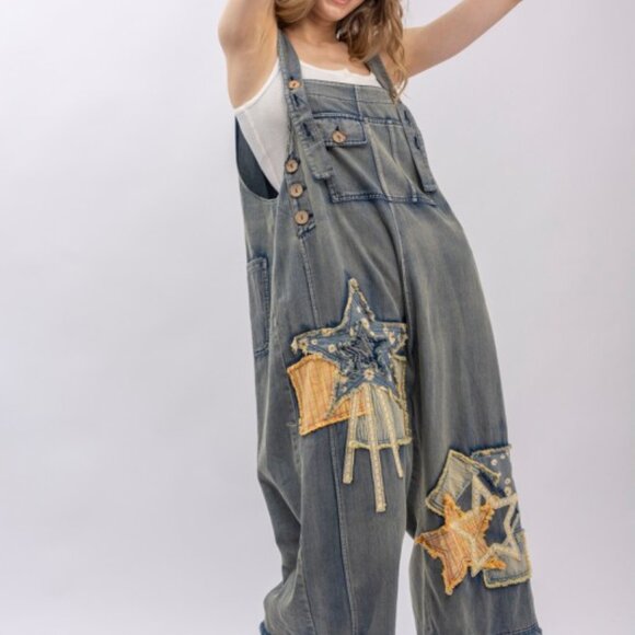 Patchwork Denim Bib Overalls - Picture 13 of 16